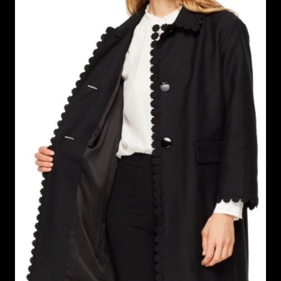 Kate Spade Floral Lace Trim Coat Black NWT $598